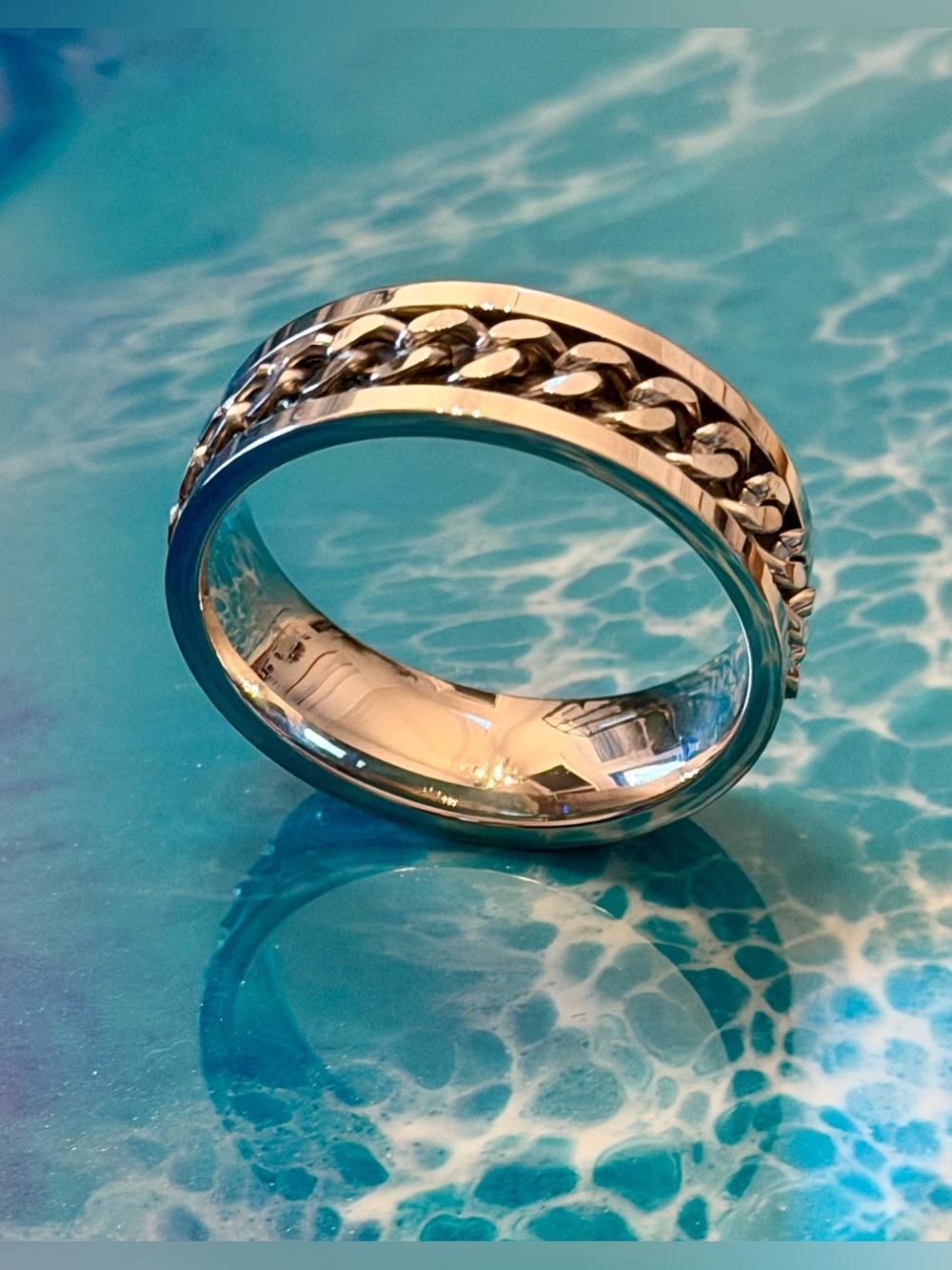 Polished Silver Men's Chain Inlay Ring